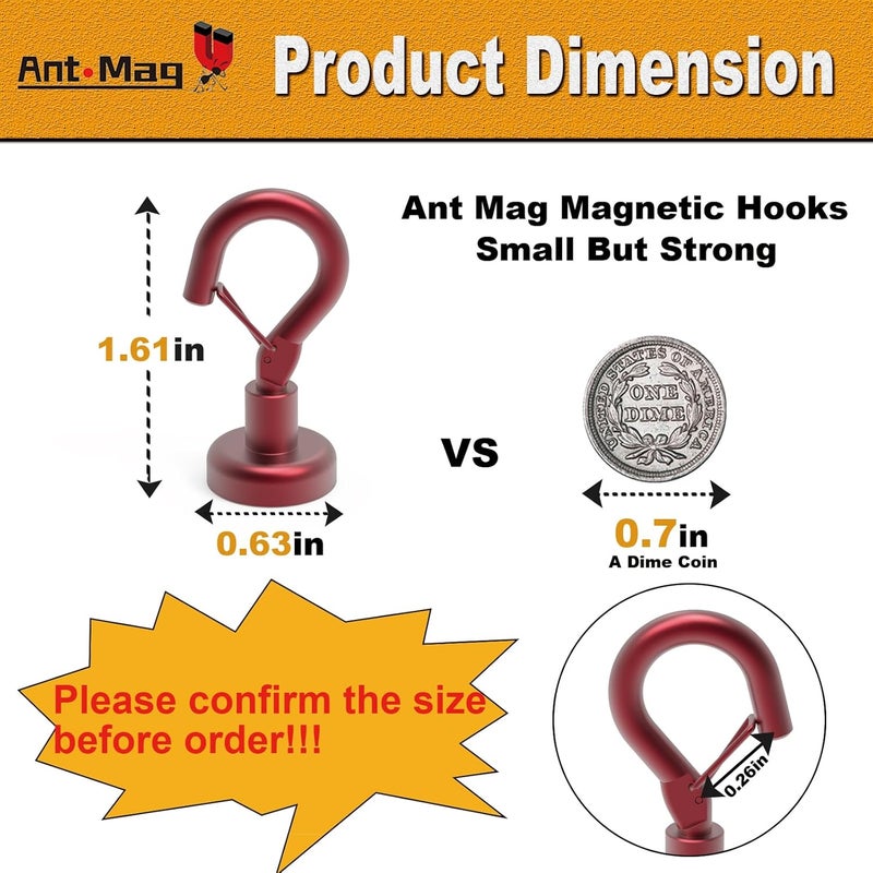 Ant Mag Magnetic Hooks Heavy Duty with Snap 22lbs Strong Red Magnet Hooks Great Hanging for Refrigerator, Cruise Cabin, Grill, Wreath,Kitchen,Office 8 Pack - Image 2